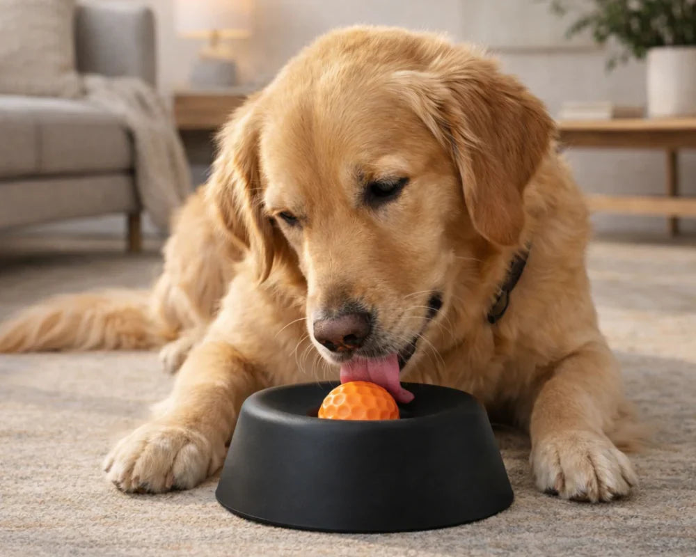 Golden retriever likt uit de CalmFeeder